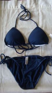 NWT ABERCROMBIE AND FITCH NAVY BLUE BIKINI HALTER TIES SEXY SWIMSUIT A 