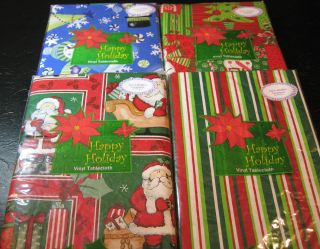 FLANNEL BACK VINYL HAPPY HOLIDAYS/XMAS TABLECLOTHS ASSORTED PATTERNS 