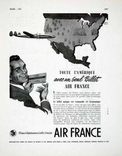 1955 Ad Air France Airplane Flight Ticket French Advertising Cheval 