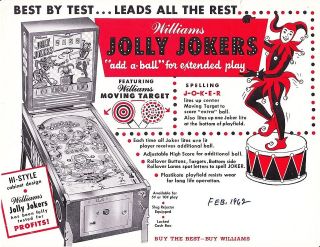 Jolly Jokers Williams Pinball Flyer / Brochure / Ad