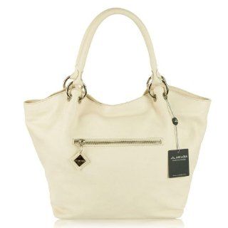 ARCADIA Italian Made Cream Leather Designer Tote Handbag 