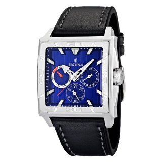 Festina Mens F16568/2 Black Leather Quartz Watch with Blue Dial 