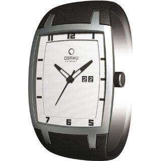 Obaku Mens V114GCIRB Black Leather Quartz Watch with White Dial 