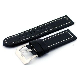 Panerai Style 24mm Black Genuine Leather Watch Replacement Strap 