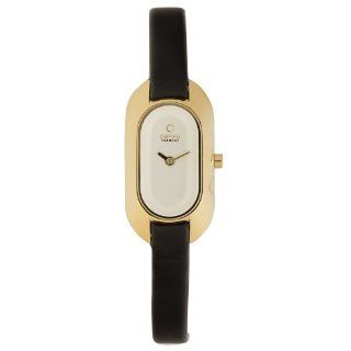 Obaku Womens V136LGIRB Gold Titanium Coated Black Leather Watch 