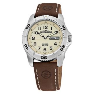 Timex Mens T46681 Expedition Easy Set Alarm Brown Leather Strap Watch 