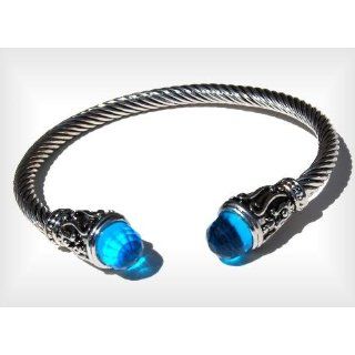 David Yurman Style Cable Cuff Bracelet 5mm Blue Topaz br bg272blt