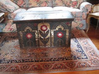 Antique Primitive Wood&Tin Hand Decorated Blanket/Hope Chest Circa 