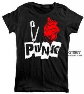  Two Sleeves I Love Punk T Shirt Heart Punkrock safety pin,slogan,funny