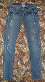 SAZA jrs 7 RIPPED TORN SHREDDED Stretch SKINNY Blue LEGGING Jeans 