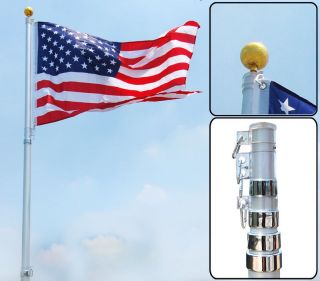 25  US New Flag Top Kit Fly 2 Flags USA Telescopic Aluminum Flagpole 