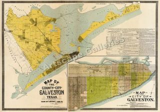 Galveston Texas 1891 City Street Map   17x24