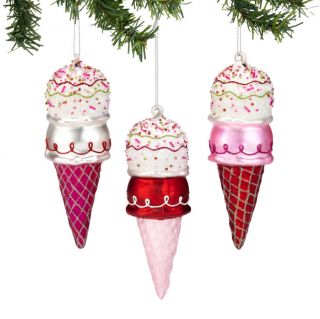 4026483 Double Scoop Cone Glass Ornament Ice Cream Holiday Christmas 