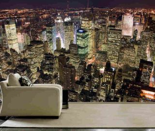 Manhattan at night Wall Mural 12wide by 8high New