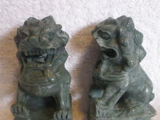   LARGE CHINESE JADE FOO DOGS TEMPLE LION FIGURES STATUES NO RSRVS