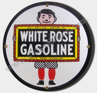 WHITE ROSE BOY GASOLINE 12 PORCELAIN GAS PUMP SIGN