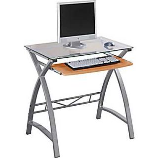 line® Aura Silver Metal and Glass Top Computer Desk  