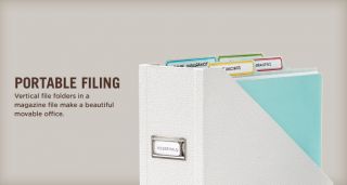 Portable Filing   Vertical file folders in a magazine file make a 