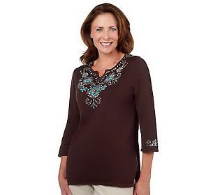 Quacker Factory Simulated Turquoise Necklace 3/4 Sleeve Sweater 