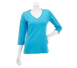 Liz Claiborne New York Essentials V Neck 3/4 Sleeve Tee — 