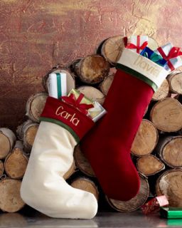 Red, Green, & Cream Christmas Stockings   The Horchow Collection