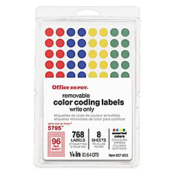 Office Depot Brand Removable Round Color Coding Labels 14 Diameter 