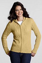 Lands End   Womens Cable Hooded Sweater  