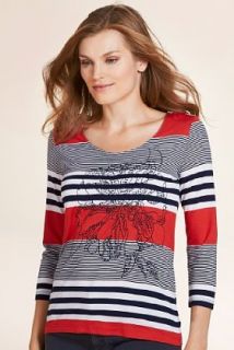 Per Una Embroidered Floral Striped Top   Marks & Spencer 