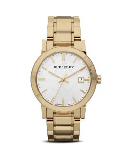 Burberry Gold Bracelet Watch with Check Etching, 38mm  