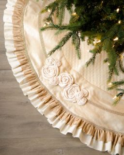 Ivory Christmas Tree Skirt with Ruffles   The Horchow Collection