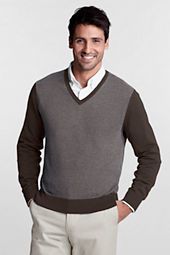 Mens Fine Gauge Cotton Herringbone V neck Sweater