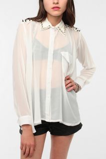 UNIF Spiked Collar Chiffon Blouse   Urban Outfitters