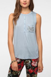 Daydreamer LA Studded Pocket Henley Tank Top   Urban Outfitters