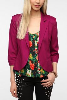Sparkle & Fade Cropped Ruched Sleeve Blazer   Urban Outfitters