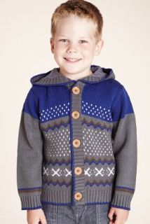 Hooded Fair Isle Knitted Cardigan with Wool   Marks & Spencer 