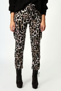 Serena Leopard Print Cargo Trousers at boohoo