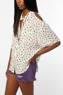 Silence & Noise Cold Shoulder Button Down Shirt   Urban Outfitters