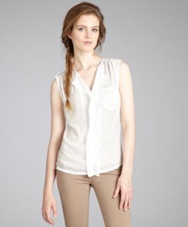 Renee C. white chiffon v neck sleeveless blouse