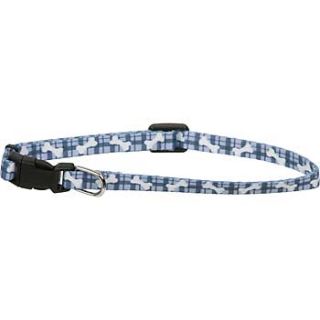 Lil Pals Adjustable Nylon Collar in Blue Plaid with White Paws at 