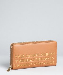 Yves Saint Laurent camel leather logo lettered zip continental wallet