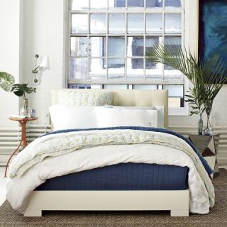 Hand Blocked Lola Quilt   Aquamarine/Ivory  west elm