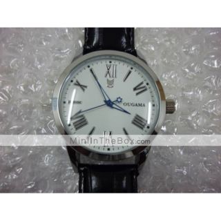 Japanese PC Movement Black Leather Band Wrist Watch Silver Case White 