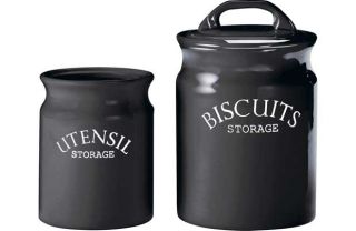 Eve Traditional Ceramic Utensil and Biscuit Tin Set   Black. from 