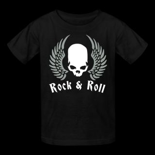 Black rock_wing_skull_2c Kids Shirts