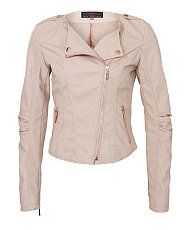 Shell Pink (Pink) Shell Pink Leather Look Biker Jacket  265514472 