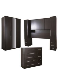 New Prague Wardrobe, Over bed Unit + Chest of Drawers Package Deal 