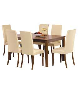 Homebase   Hampton Walnut Dining Table & 4 Cream Leather Effect Chairs 