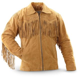 Vintage   Style Western Fringed Leather Jacket, Tan   887669, Leather 