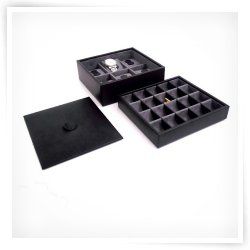 Black Leather 6 Watch / 20 Cufflink Box with Lid   8.5W x 4.75H in.