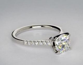 Petite Cathedral Pave Diamond Engagement Ring in 18k White Gold  Blue 